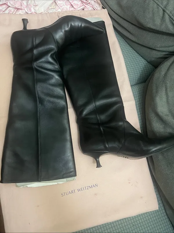 STUART WEITZMAN BLACK LEATHER NAOMI 50 BOOTS SIZE 8.5 - Image 2