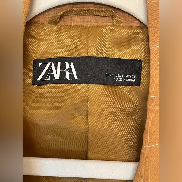 Zara Women’s Linen-blend Striped‎ Blazer Jacket in Mustard Yellow Size S - Image 4