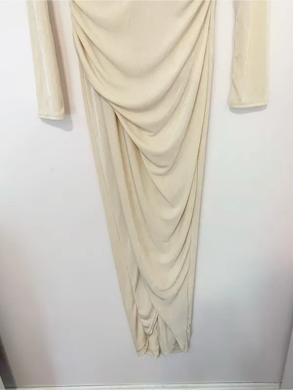 Baltic Born Pierce Shimmer Cream Long-Sleeve Gown with Side Slit - Image 4