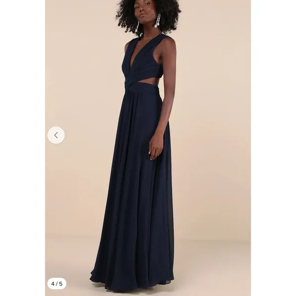 Lulus‎ sz S Navy Blue Vivid Imagination Cutout Maxi Dress Plunging Luxury NWOT - Image 3