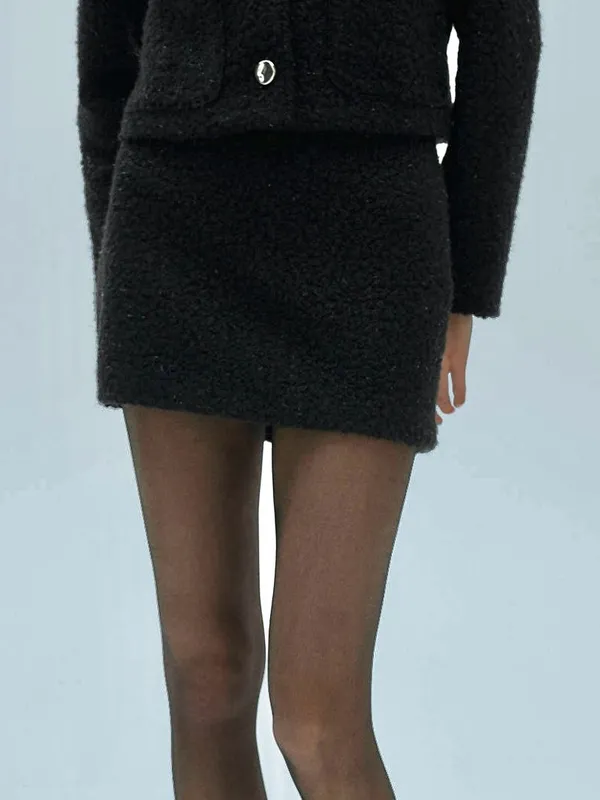 Mango MNG - Black knit Bouclé metallic thread textured mini skirt - Image 6