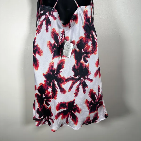 Area Stars Mini Slip Dress Women's Large White Pink Palm Print Spaghetti Strap - Image 4