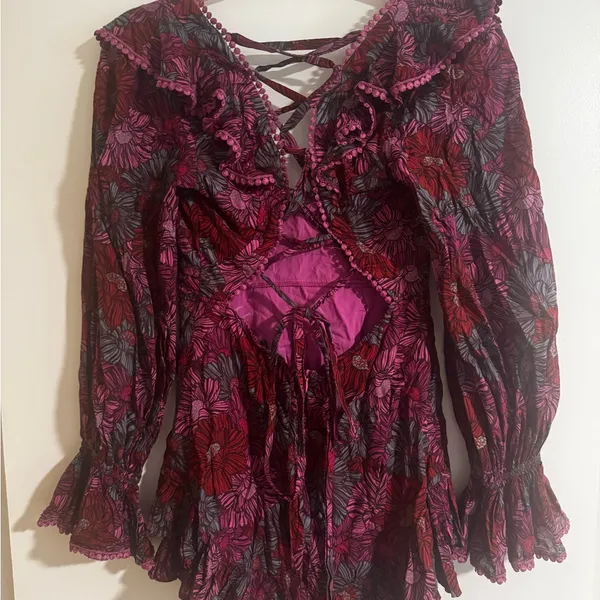 Olivaceous Floral Ruffle V-Neck Dress - Image 5