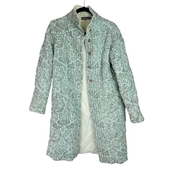 Antik Batik Cotton Velvet Quilted Paisley Print Jacket Coat Sz Small Seafoam - Image 2