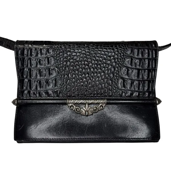Brighton Black Leather Bag Crossbody‎ Pocketbook Crocodile Print Purse & Wallet - Image 4