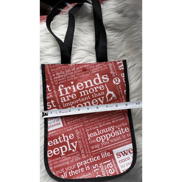 Red and White Lululemon Tote Bag with Black Handles - Image 2