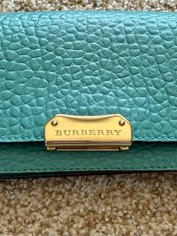 Burberry Madison Wallet on a Chain Pebble Leather Crossbody Bag in Aqua Teal - Image 3