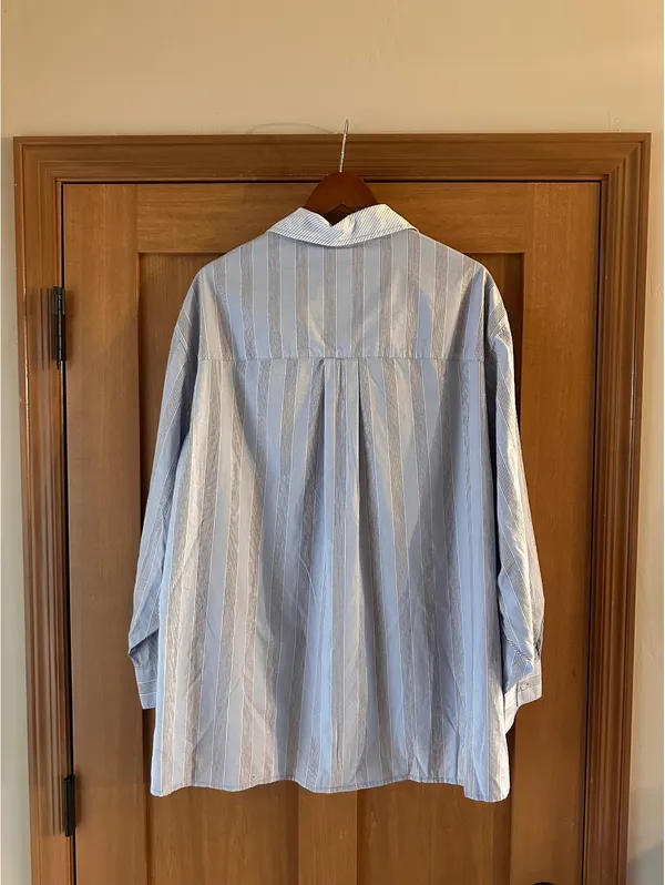 NWT Aerie Oversized Button Down Shirt Cotton Blue Striped Women’s Large - Image 6