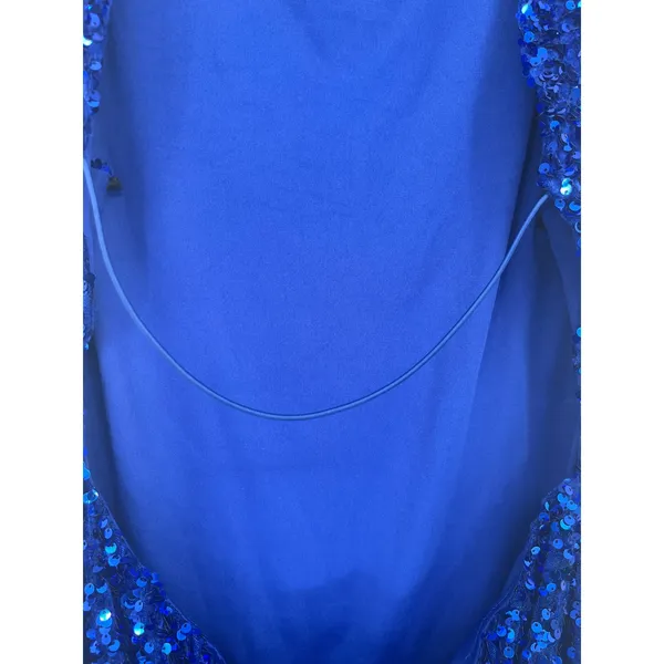 B. Darlin Sequin Feather Trim Open Back Mini Dress Women 15/16 Royal Blue Glam - Image 4