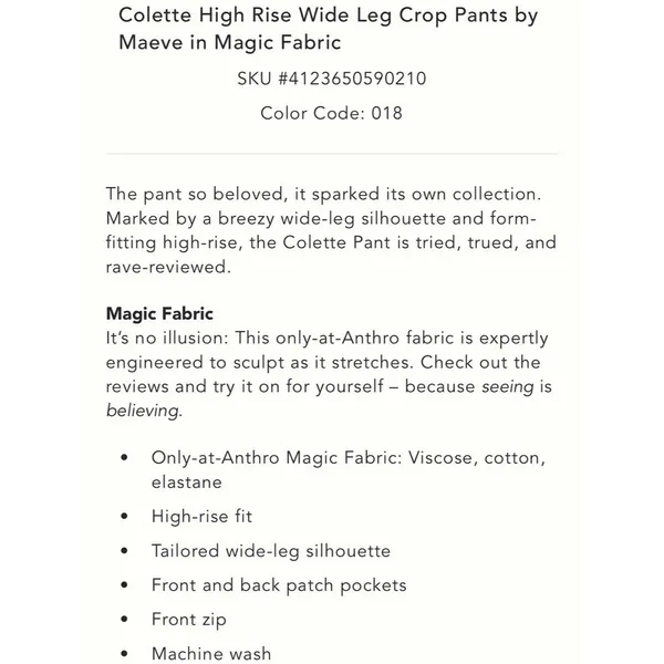Anthropologie Maeve Colette High Rise Wide Leg Crop Pants in Magic Fabric - Image 9