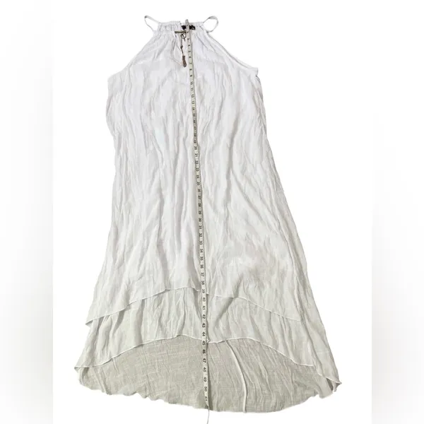 Beachy Airy Coastal White Halter Neck High Low Pull Over Dress - Image 7