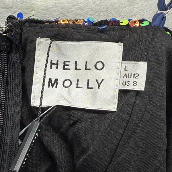 Hello Molly Sequin Mini Dress Party Cocktail‎ Navy Multi Size 8 - Image 5