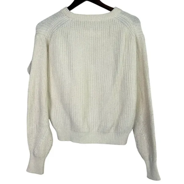 J. Crew Wool Blend Cable Knit Relaxed Fit Long Sleeve Crew Neck Sweater XS Cream - Image 4