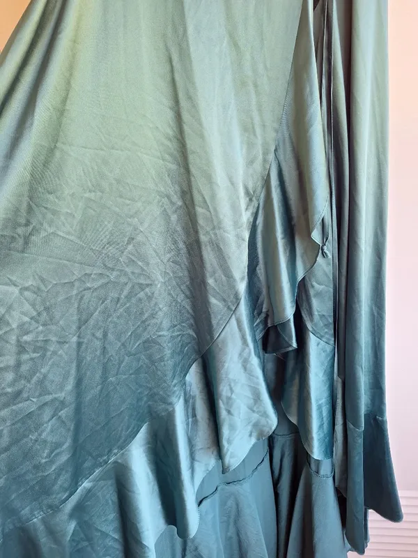 Lulus Love Of Your Life Dark Green Satin Ruffled Wrap Maxi Dress M - Image 7