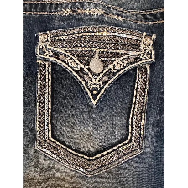 Vigoss The New York Bootcut Jeans Medium Wash Sequin Embroidered Flap Pocket 32 - Image 5