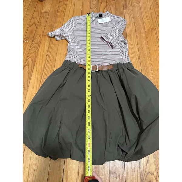 Maeve Anthropologie NWT Belted Twofer Striped Green Bubble Mini Dress‎ Medium - Image 8