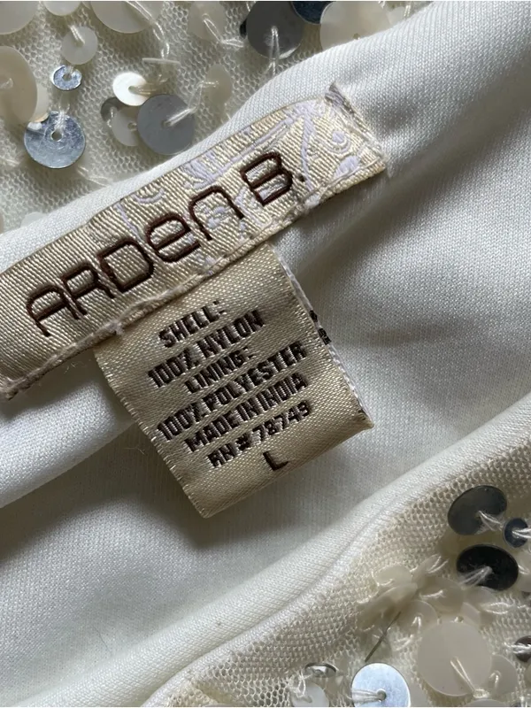 Y2K Vintage Arden B White and Silver Sequin One Shoulder Mini Party Dress Small - Image 4