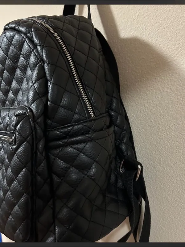 Quilted Black Women's Backpack with Front Zip Pocket - Image 3