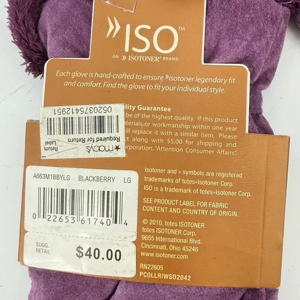 Isotoner Gloves‎ Blackberry Purple Women L Genuine Leather Faux Fur Trim New - Image 3