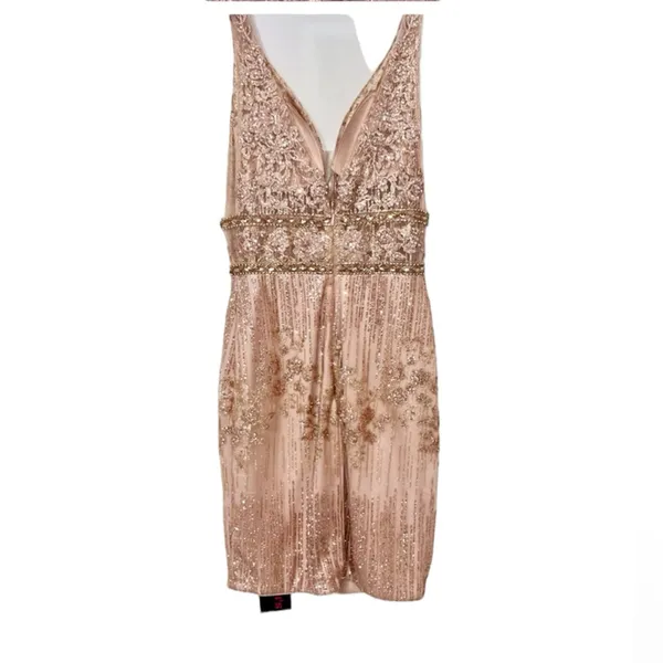 Trendy Rose Gold Sequins Designer Dress NWT - Image 4