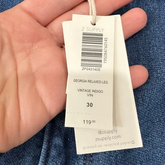 Z Supply Georgia Relaxed Leg Jeans Vintage Indigo‎ Blue Wide Leg Size 30 NEW - Image 7