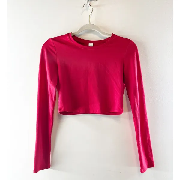 Alo Alosoft Crop Finesse Long Sleeve Top Bold Red Small - Image 4