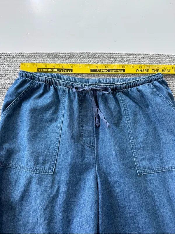 L.L. Bean Drawstring Waist Soft Drapey Denim Wide Leg Jeans Large - Image 4