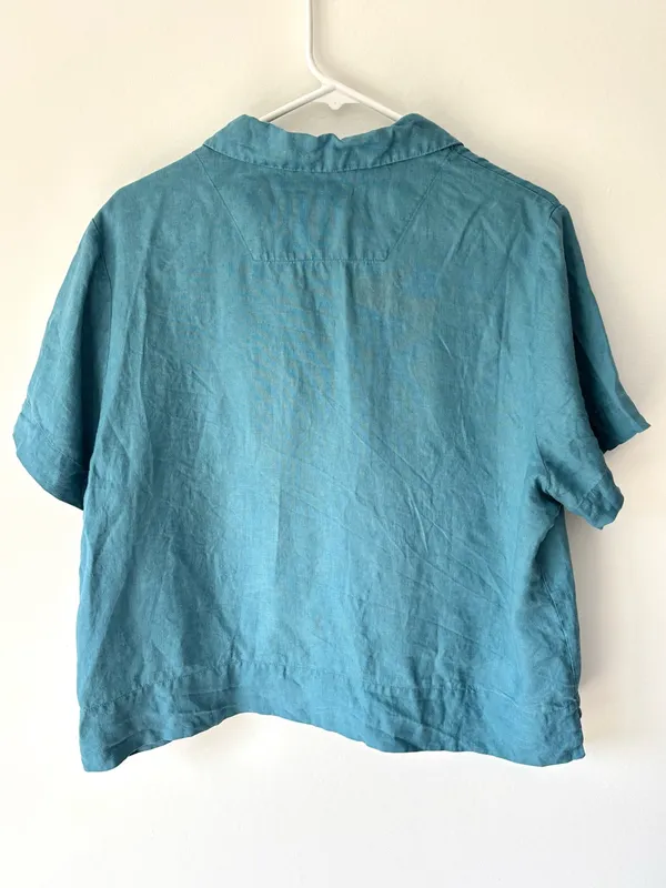 Quince 100% European Linen Short Sleeve Shirt Mineral Blue Teal Relaxed Fit - Image 5