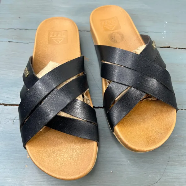 Reef Horizon X Slide Sandals Womens 6 Black Tan Crisscross Straps C-21 ICC - Image 3