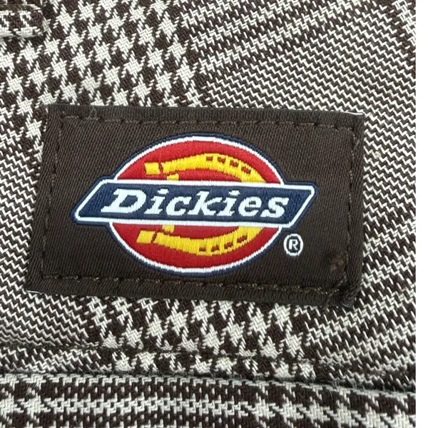 Dickies Womens Brown Glen Plaid Wide Leg Trouser Pants Size 0R Preppy Grunge - Image 2