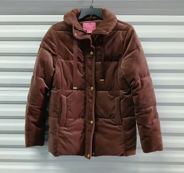 Isaac Mizrahi NY Women's Velvet Puffer Coat Size Small Brown Cozy Winter Jacket - Image 4