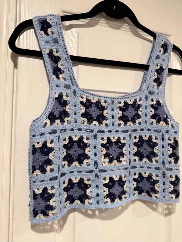 NWT FCT With Love Size S Blue Crochet Granny Square Tank Top Cropped Vest Boho - Image 3