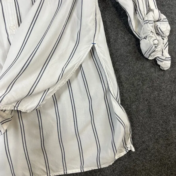 Abercrombie & Fitch Womens Small White Navy Blue Striped Button Down Viscose Top - Image 6