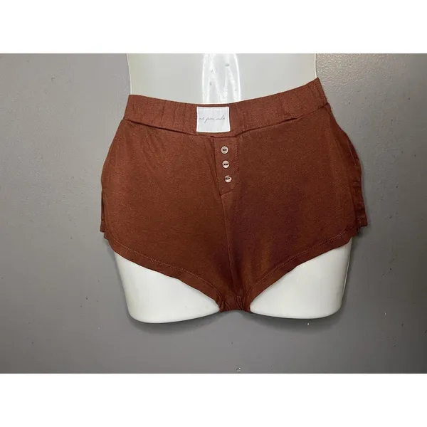 Out From Under Pajama Set Womens XXS Brown Jersey Button Front Top Shorts Lounge - Image 7