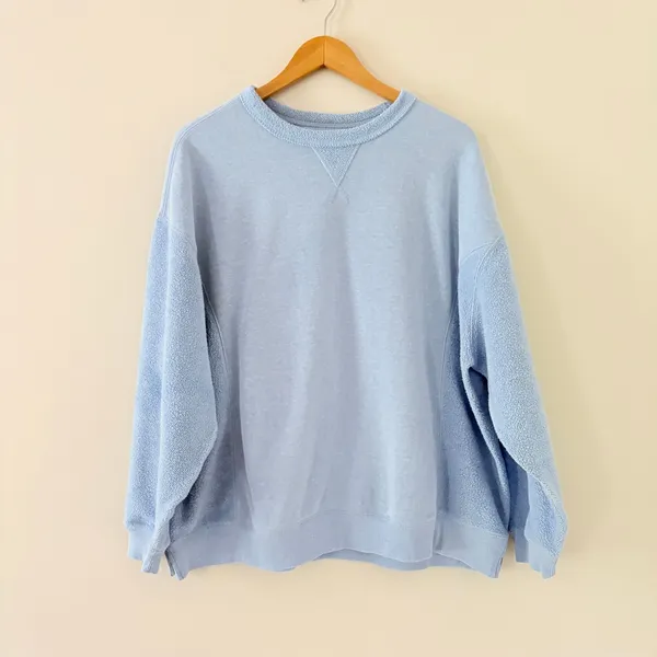 Aerie Sweatshirt Crewneck Medium Blue Fleece Knit Texture Oversized Cozy - Image 13