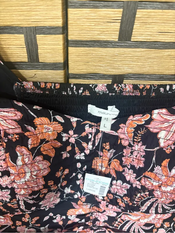 Maurices black and pink floral midi dress size large - Image 7