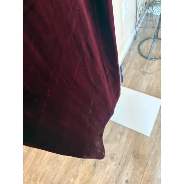 Band of the Free Women Burgundy Velvet Midi Dress V-Neck Pleated Bust Size L - Image 6