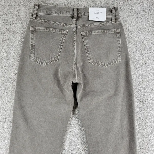 Zara The Straight Cropped Womens Jeans US 4 / EU 36 Khaki Med Wash Mid Rise New - Image 5