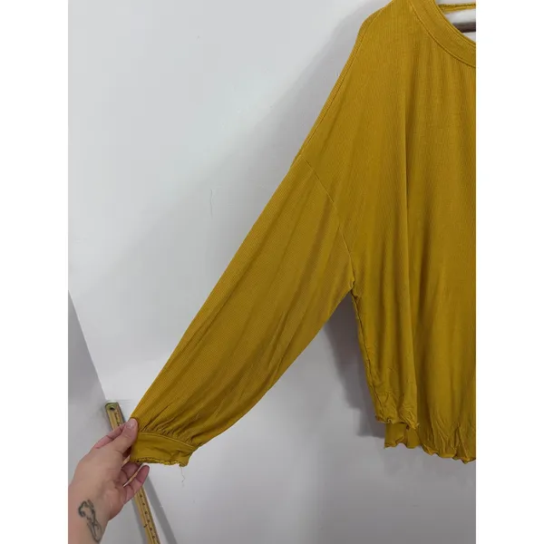 Free People Ribbed Twist Back Top Womens Medium Mustard Yellow Boho Whimsical - Image 4