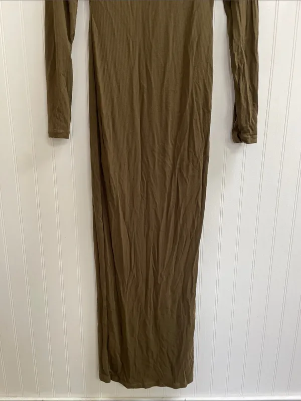 SHAPELLX Long‎ Sleeve Cut-Out Ribbed Shapewear Maxi Dress in Olive Green Size M - Image 10