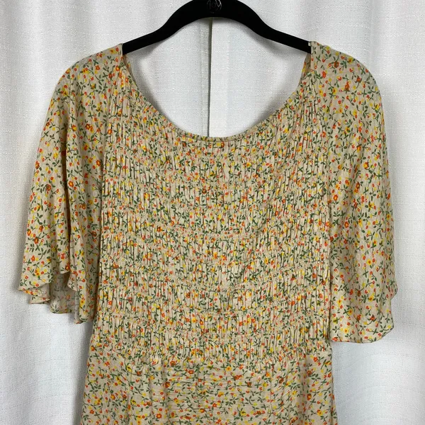 Free People Cream&Orange Floral Print Florence Smocked Mini Dress Sz.L - Image 7