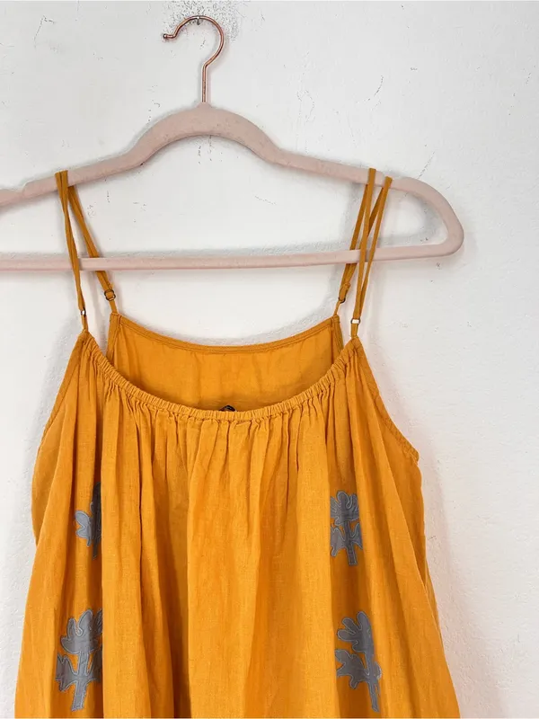 Zara Yellow Floral Applique Cotton Linen Sleeveless Dress Small Limited Edition - Image 9