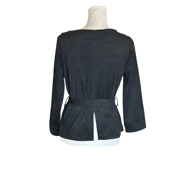 Banana Republic Black Belted Suede Top Womens M Office Fall Staple Work Attire - Image 8