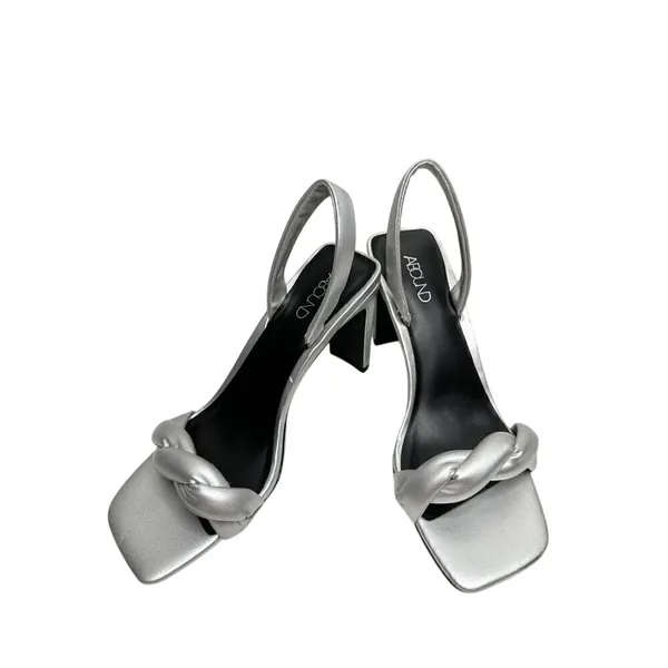 Abound Abryleigh Silver Metallic Braided Square Toe Block Heel Sandals 5.5M - Image 6