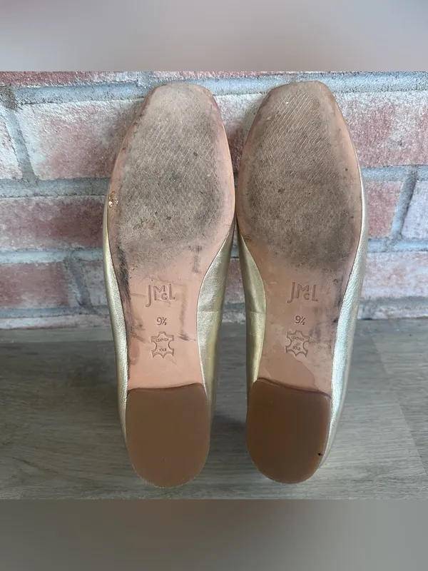 J. McLaughlin Ballet Flats Bow Women’s 9.5 Champagne Gold Square Toe Classic - Image 8