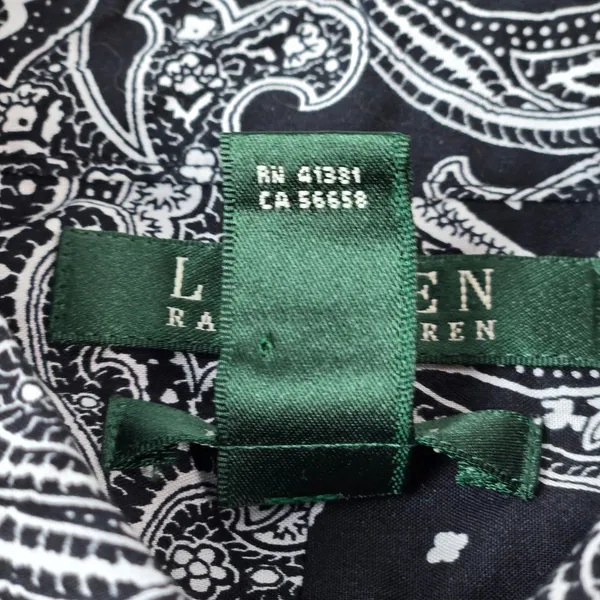 Lauren Ralph Lauren Womens Medium Black White Paisley Non-Iron Button Down Shirt - Image 4