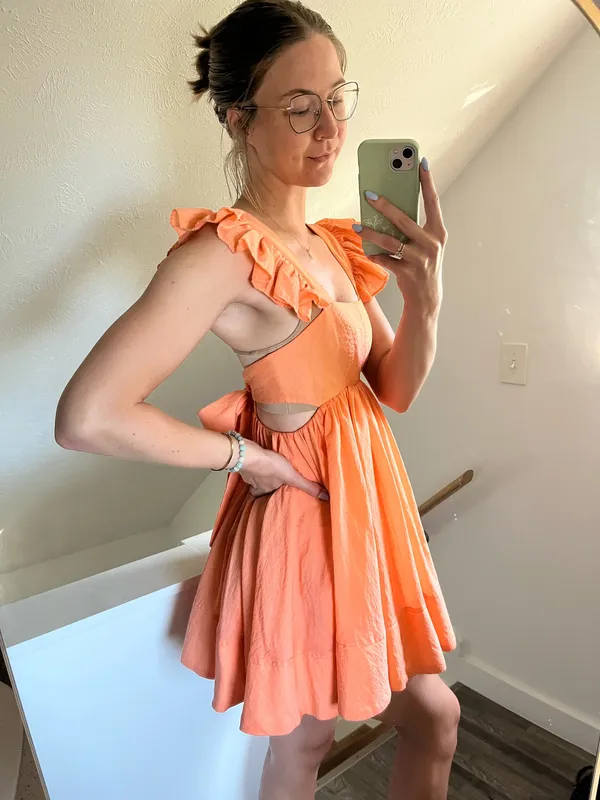 Orangey Coral Ruffled Sleeveless Mini Dress - Image 9