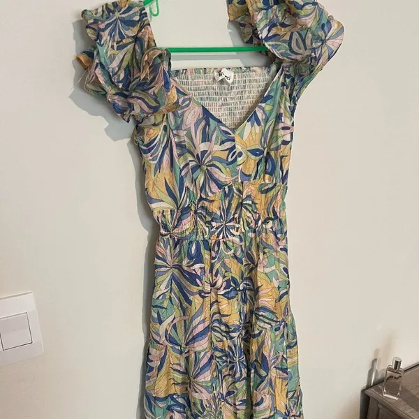 &merci Love Forever Floral Print Cut Out‎ Back Midi Dress Blue Multi M - Image 7