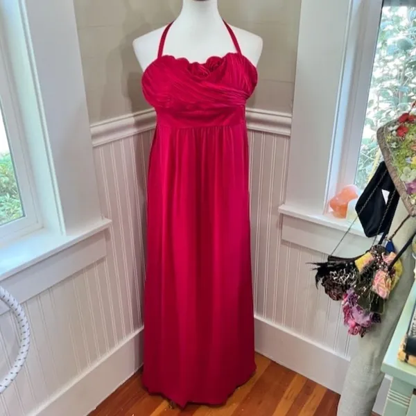 Phoebe Couture Silk Ruched Sweetheart Halter Maxi Dress Red Raspberry Size 6 - Image 5