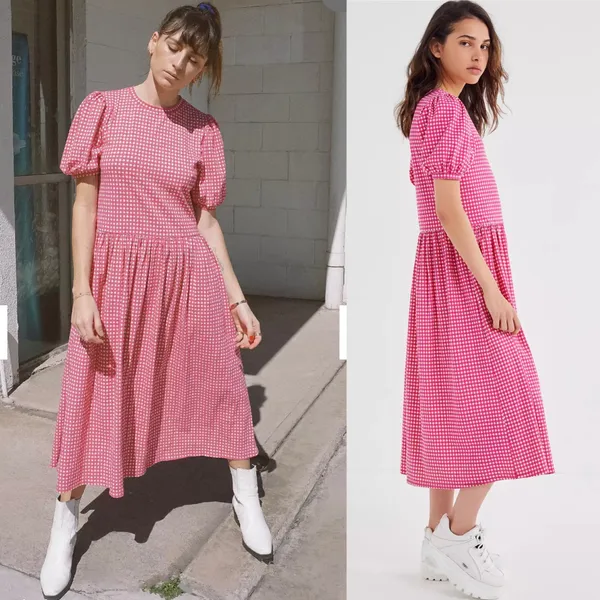 Urban Outfitters Antibes Gingham Puff Sleeve Midi Dress Pink Size Small - Image 2